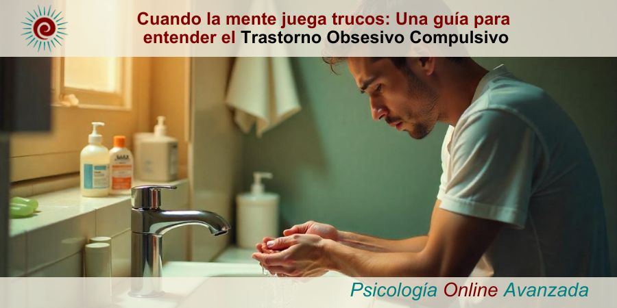 Hombre lavándose las manos repetidamente frente a un lavabo, con una expresión de ansiedad y agotamiento. Imagen que ilustra la repetición de compulsiones en el trastorno obsesivo-compulsivo (TOC)