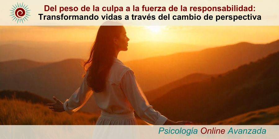 Persona de pie en un entorno natural al amanecer, con los brazos ligeramente extendidos, mirando hacia el horizonte. La escena simboliza libertad, nuevas oportunidades y el alivio de dejar atrás la culpa, representando un cambio de perspectiva hacia la responsabilidad y el crecimiento personal
