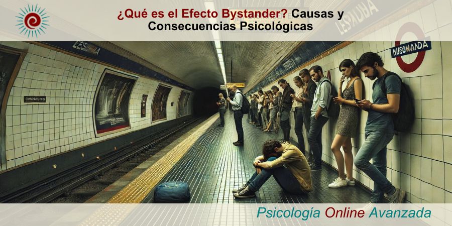 Imagen de una estación de metro en España, con señales en español y arquitectura típica. Una persona en el suelo necesita ayuda, mientras los demás pasajeros ignoran la situación, absortos en sus teléfonos o conversando.