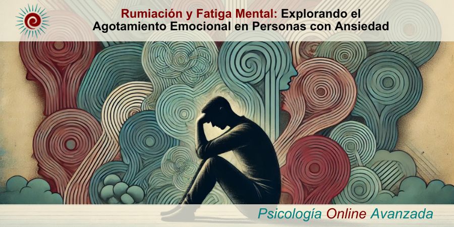 Persona sentada con la cabeza entre las manos, rodeada de bucles abstractos que simbolizan pensamientos repetitivos.